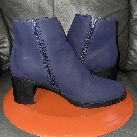 London Fog 10 Owynn Navy Black Soles Block Heel Non Slip Waterproof Ankle Boots - Picture 4 of 10